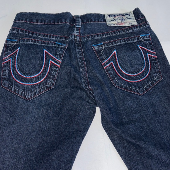 Men's TRUE RELIGION STRAIGHT LEG Dark Blue Jeans with accent trim - Picture 8 of 10